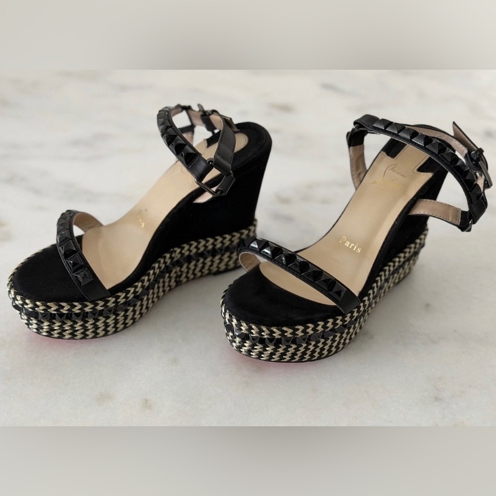 Christian Louboutin Studded Espadrille Wedge Sandals-Size 36